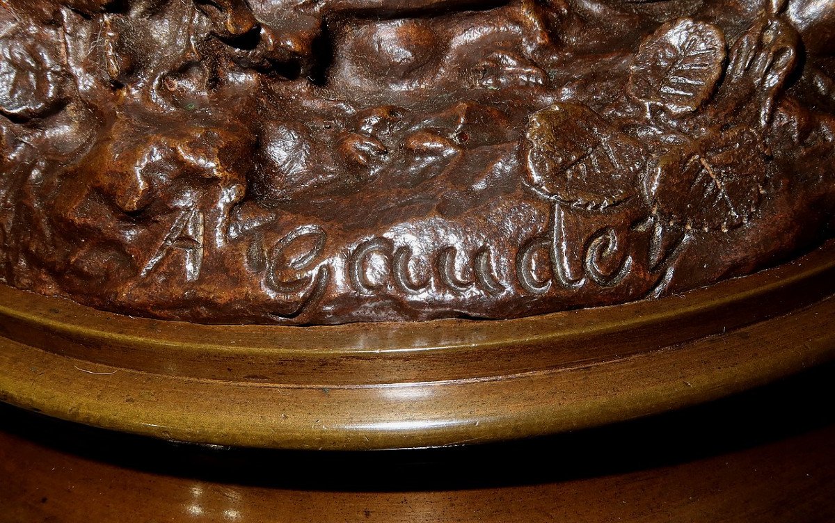 Important Bronze « L’élégante Et Son Chien », De A. Gaudez – Fin XIXe-photo-4
