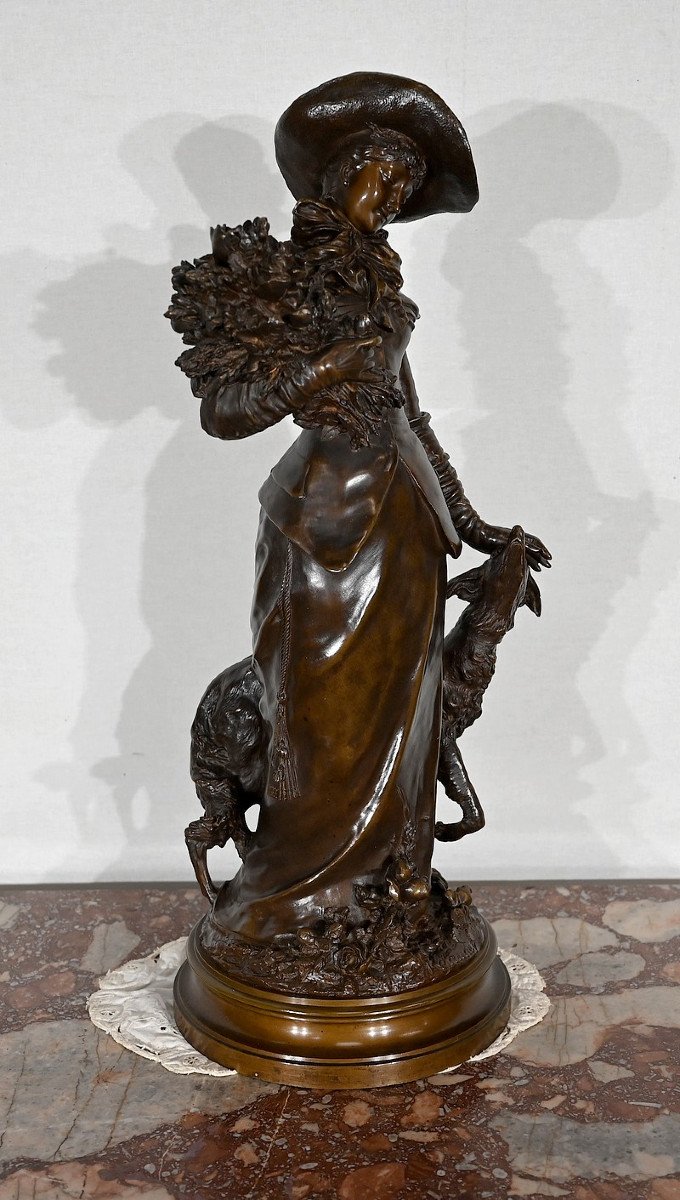 Important Bronze « L’élégante Et Son Chien », De A. Gaudez – Fin XIXe-photo-5