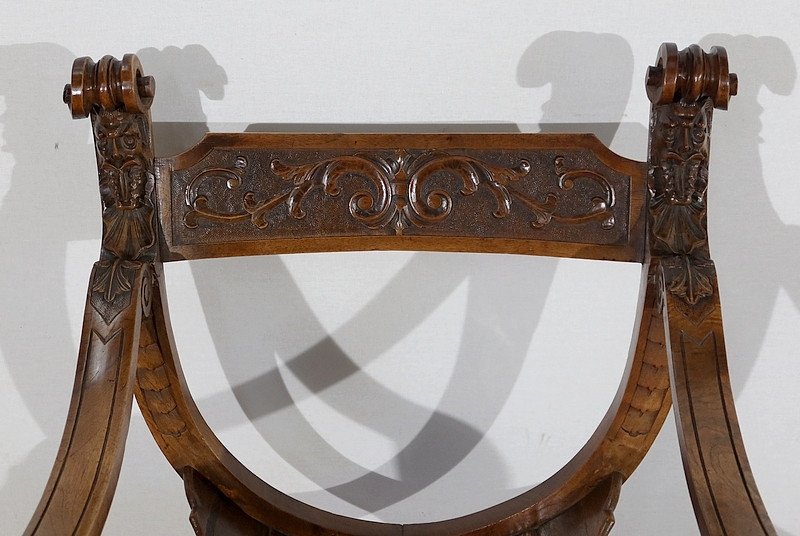 Fauteuil « Dagobert » Curule En Noyer Massif – 1900-photo-3