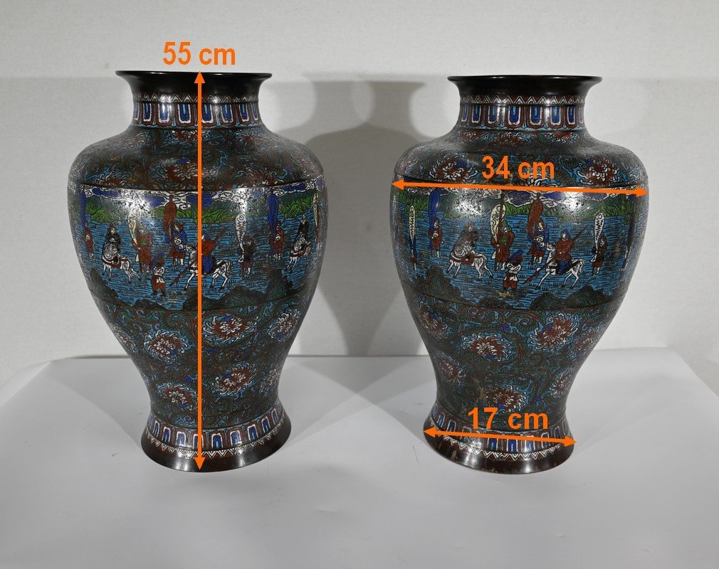 Paire d’Importants Vases en émaux cloisonnés, Japon – XIXe-photo-7
