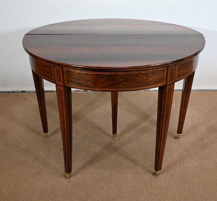 Half-moon Table In Rio Rosewood Veneer, Directoire Taste - Early 20th Century-photo-3