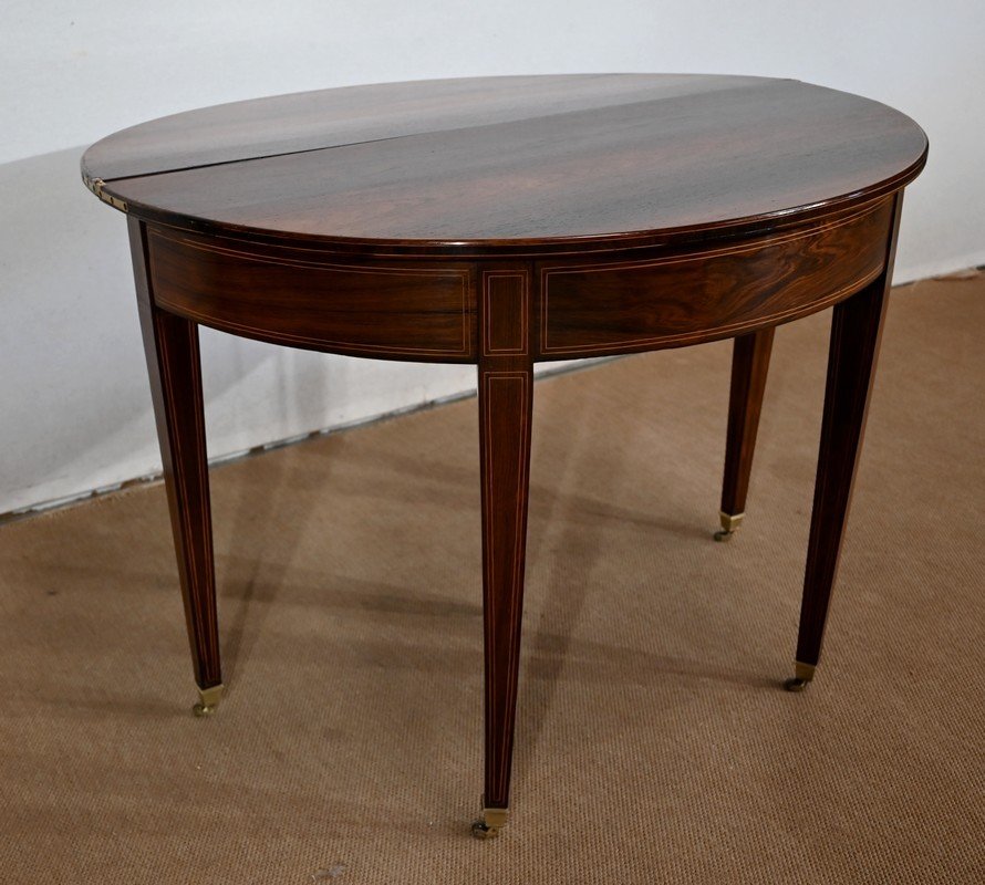 Half-moon Table In Rio Rosewood Veneer, Directoire Taste - Early 20th Century-photo-3