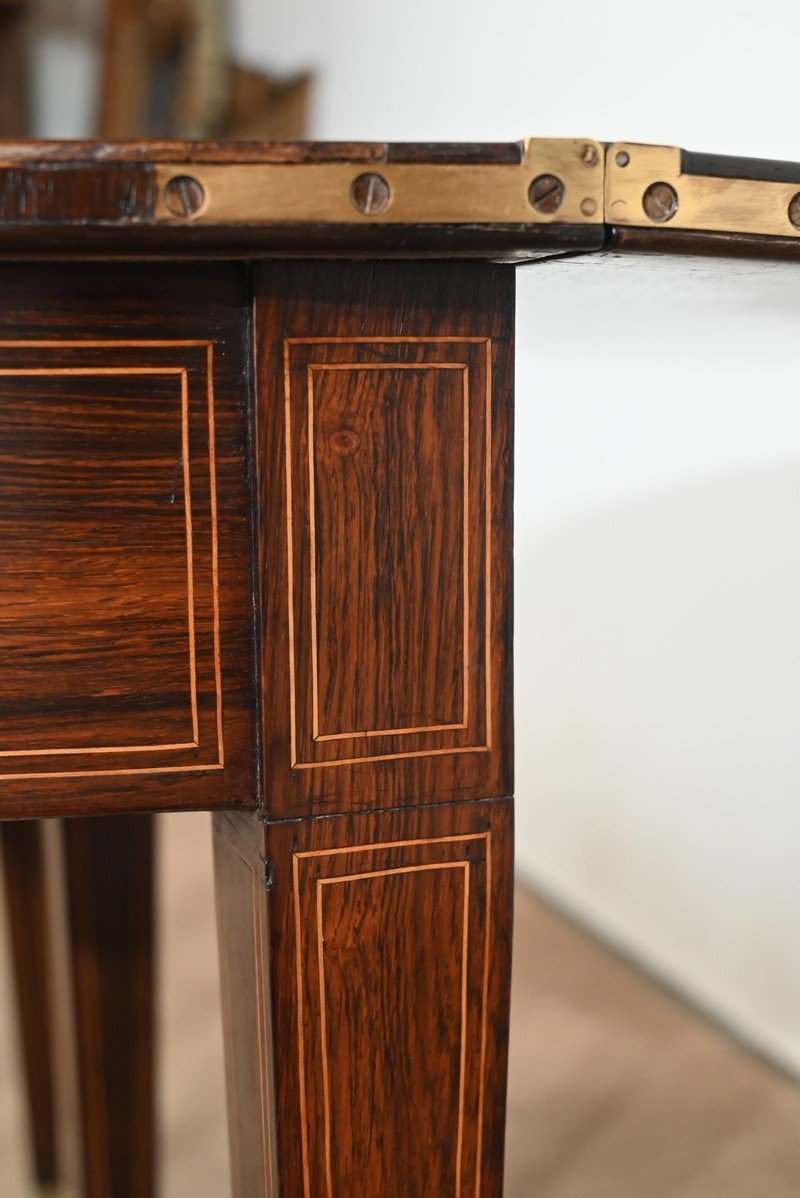 Half-moon Table In Rio Rosewood Veneer, Directoire Taste - Early 20th Century-photo-6