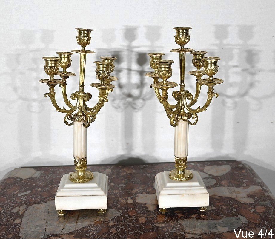 Pair Of Candlesticks In Gilt Bronze, Louis XVI Style - 2nd Half Nineteenth-photo-7
