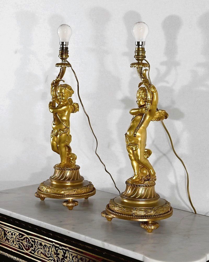 Importante Paire De Lampe En Bronze Doré, Goût Louis XVI – 1ère Partie XIXe-photo-3