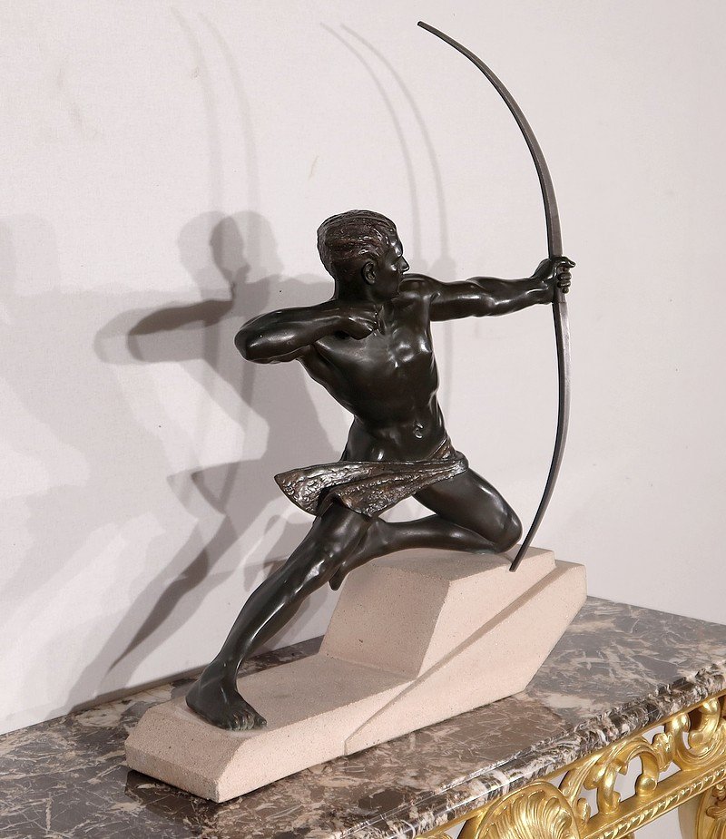 Importante Sculpture En Régule « l’archer », De M. Le Verrier, Art Déco – 1930-photo-2