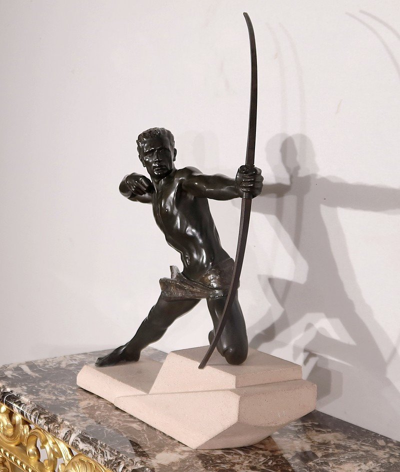 Importante Sculpture En Régule « l’archer », De M. Le Verrier, Art Déco – 1930-photo-4