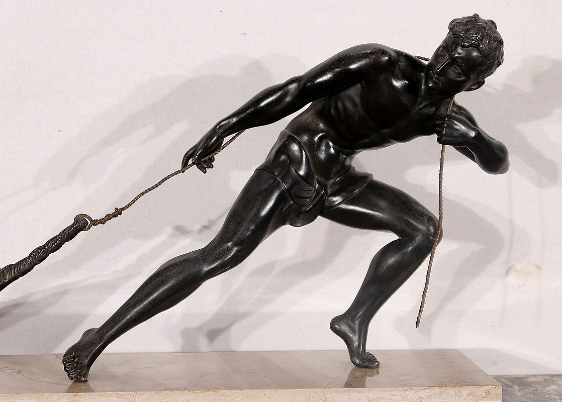 Importante Sculpture En Régule « le Pêcheur », De J. De Roncourt, Art Déco – 1930-photo-4