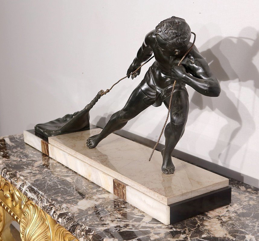 Importante Sculpture En Régule « le Pêcheur », De J. De Roncourt, Art Déco – 1930-photo-4