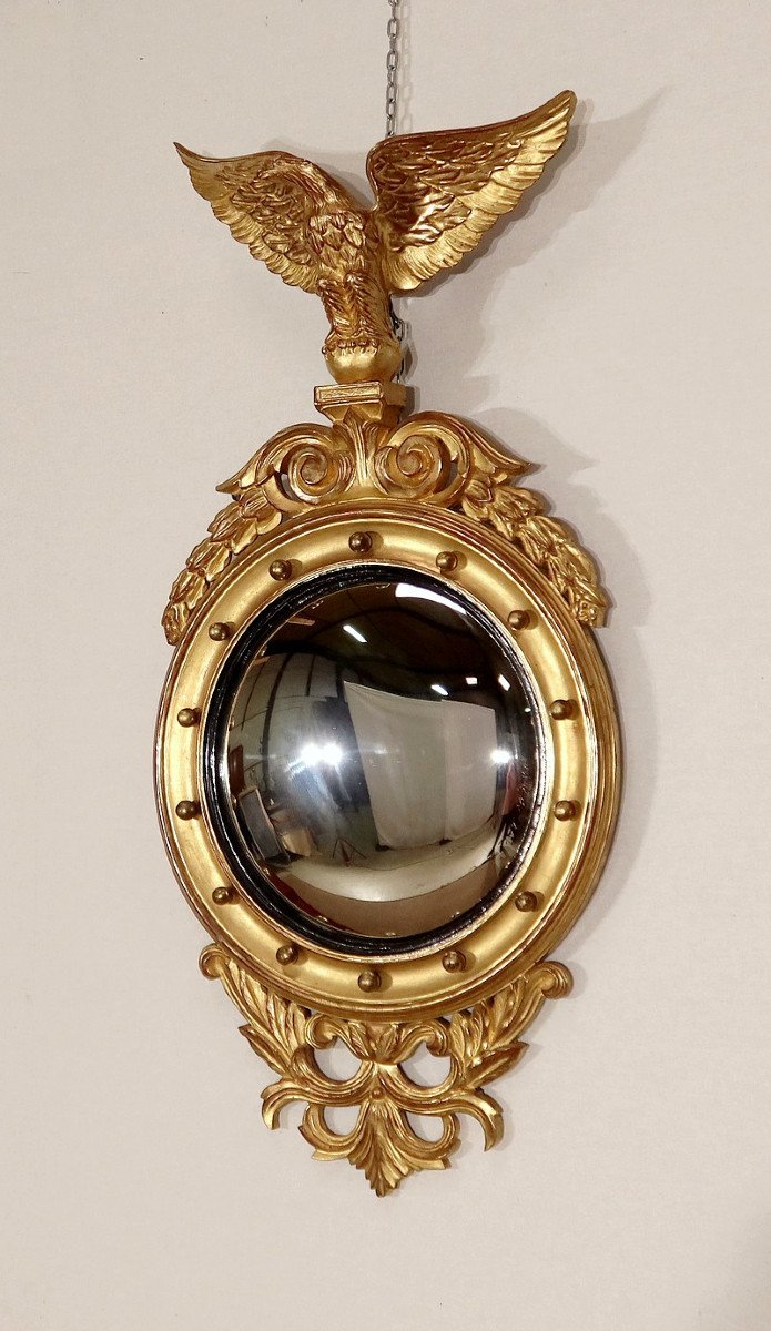 Witch Mirror In Golden Wood, Empire Taste - Mid 20th Century-photo-2