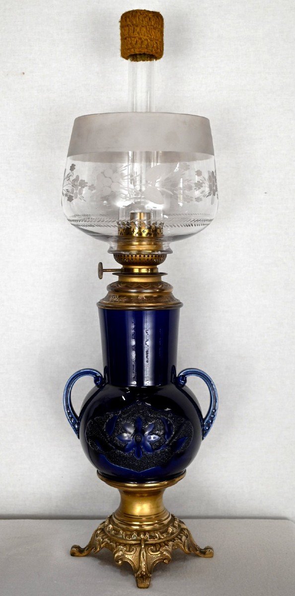 Paire De Lampe à Pétrole En Faïence – Début XXe-photo-4