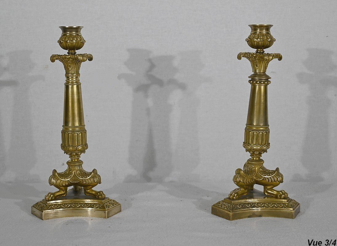 Paire De Bougeoirs En Bronze, époque Restauration – Début XIXe-photo-7