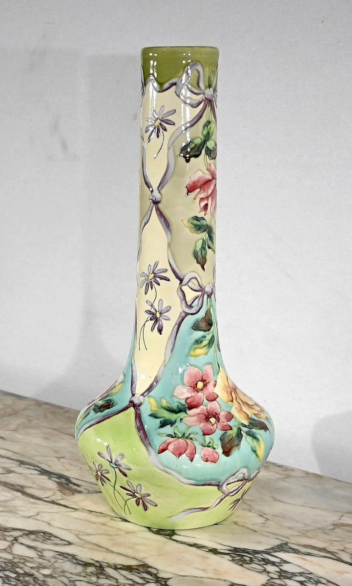 Important Earthenware Vase From Longchamp, Art Nouveau - 1900-photo-3