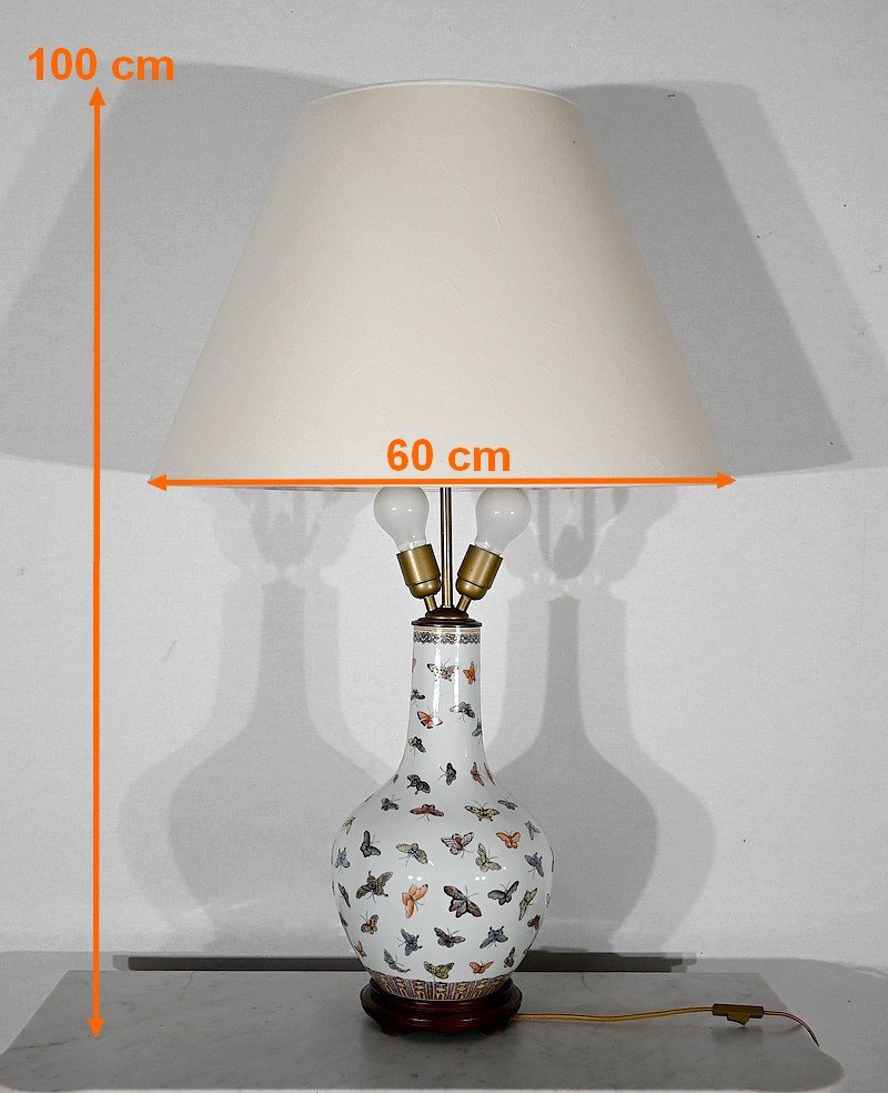 Importante Lampe « papillons » En Porcelaine De Chine – 1960-photo-2