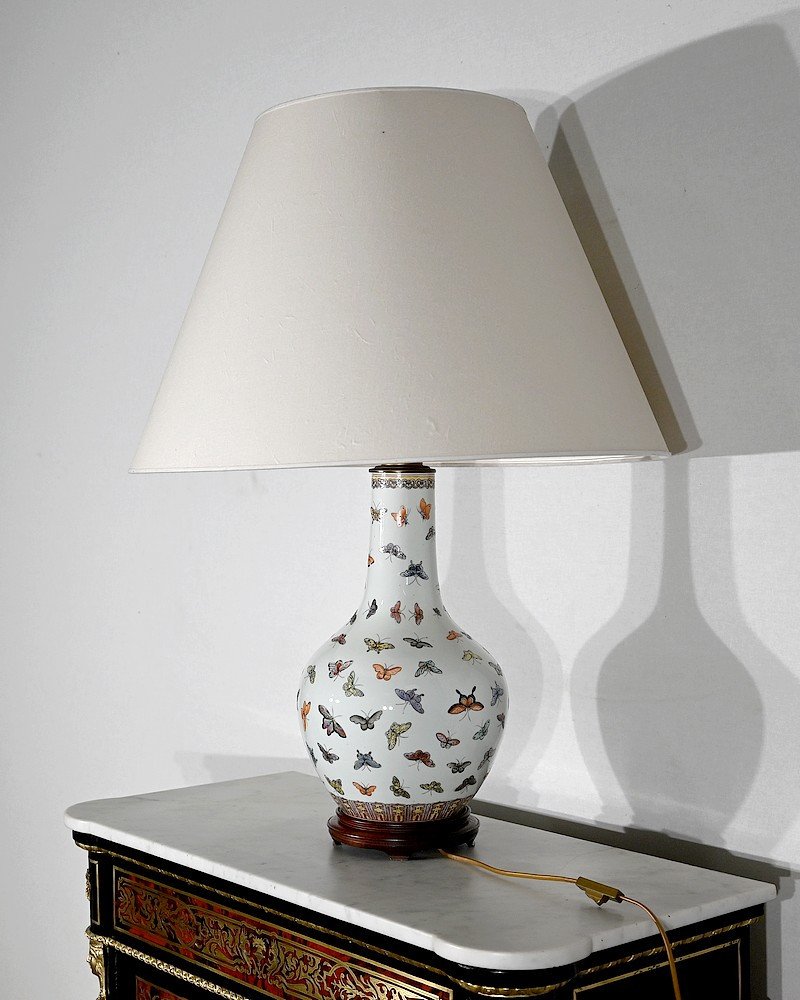 Importante Lampe « papillons » En Porcelaine De Chine – 1960-photo-1