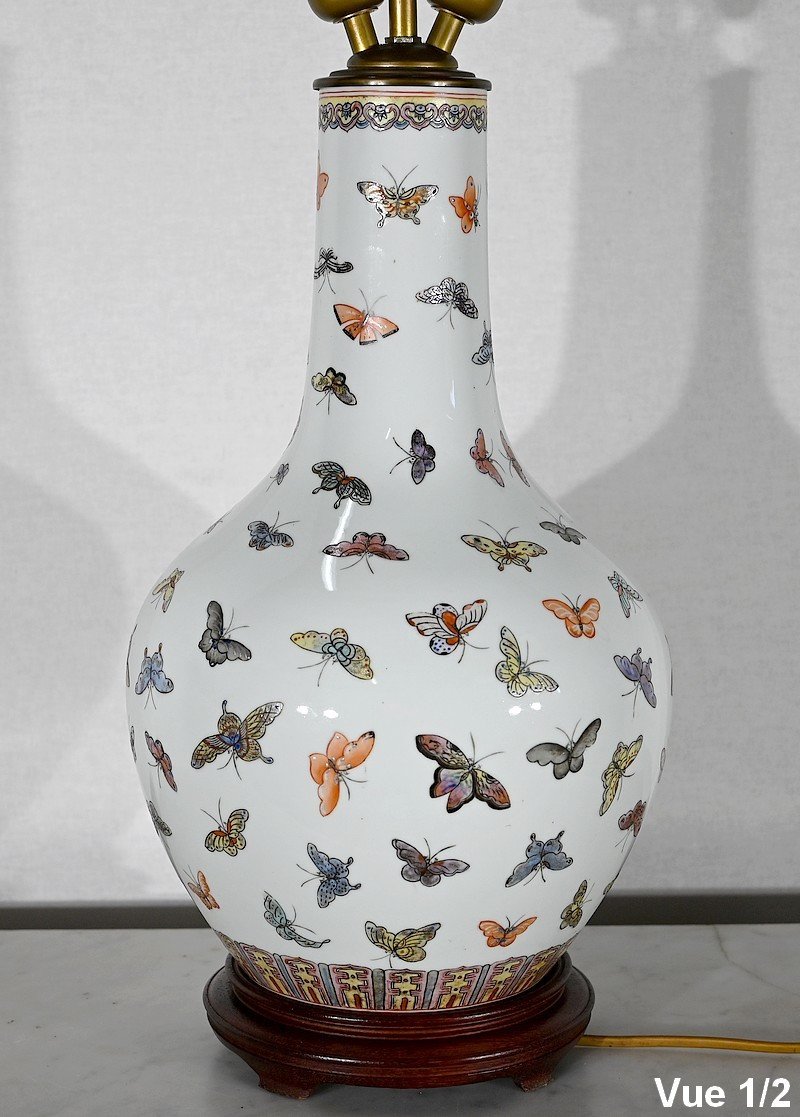 Importante Lampe « papillons » En Porcelaine De Chine – 1960-photo-7