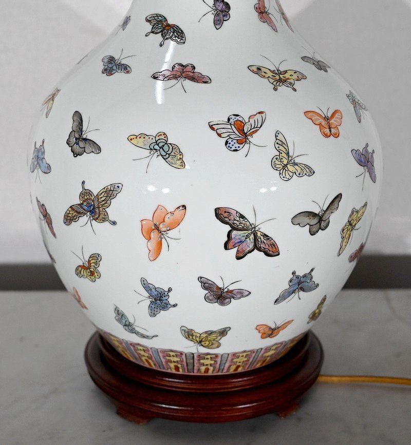 Importante Lampe « papillons » En Porcelaine De Chine – 1960-photo-8