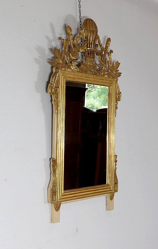 Mirror In Golden Wood With Gold Leaf, Louis XVI Style - 2nd Part Nineteenth-photo-2