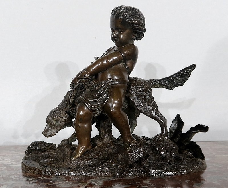 Bronze « L’enfant Et Le Chien », Signé Peiffer – Fin XIXe-photo-4