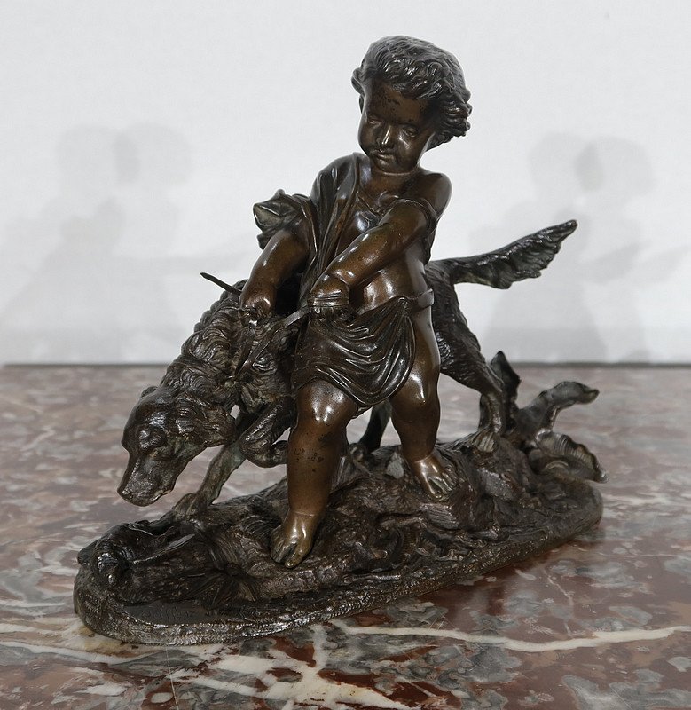 Bronze « L’enfant Et Le Chien », Signé Peiffer – Fin XIXe-photo-5