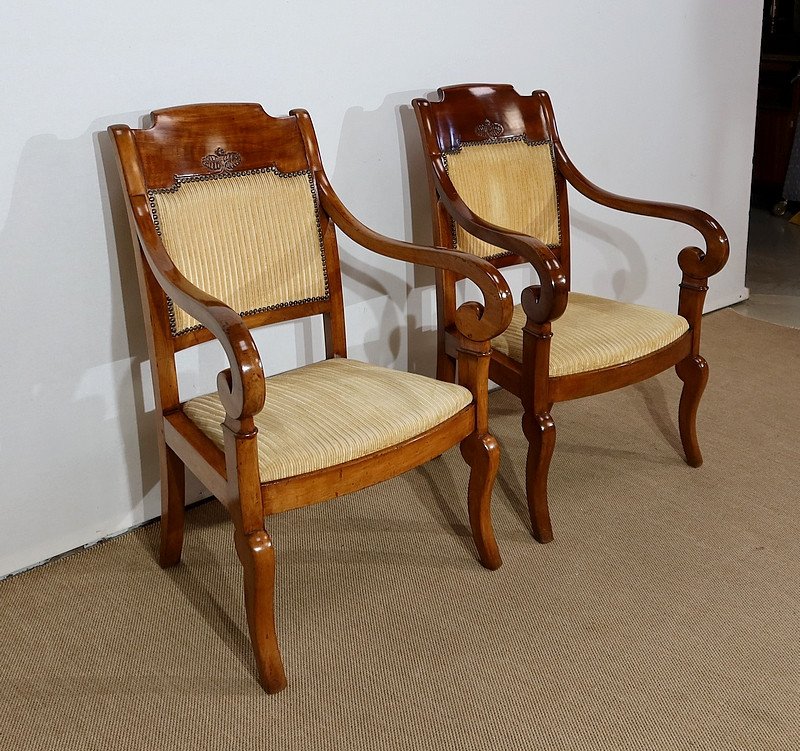 Pair Of Armchairs With Crosses In Walnut, Restoration Period - 1st Part Of The Nineteenth-photo-2