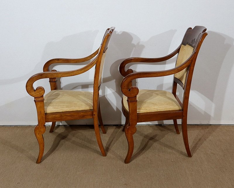 Pair Of Armchairs With Crosses In Walnut, Restoration Period - 1st Part Of The Nineteenth-photo-3