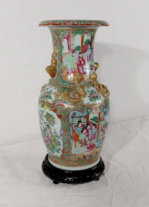 Vase En Porcelaine De Canton Sur Socle En Bois, Chine – XIXe-photo-3