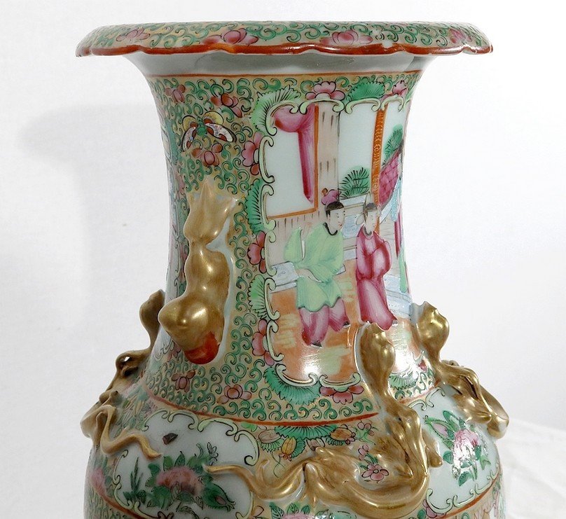 Vase En Porcelaine De Canton Sur Socle En Bois, Chine – XIXe-photo-4