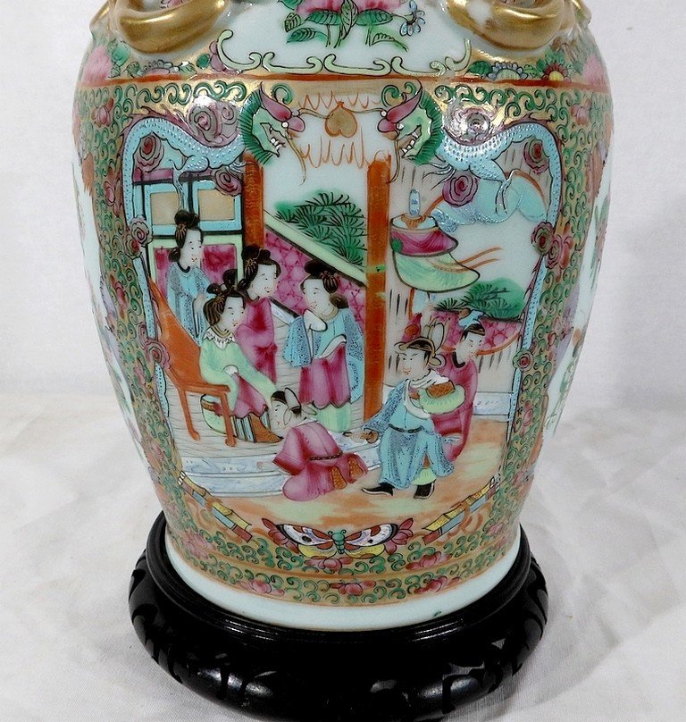 Vase En Porcelaine De Canton Sur Socle En Bois, Chine – XIXe-photo-7