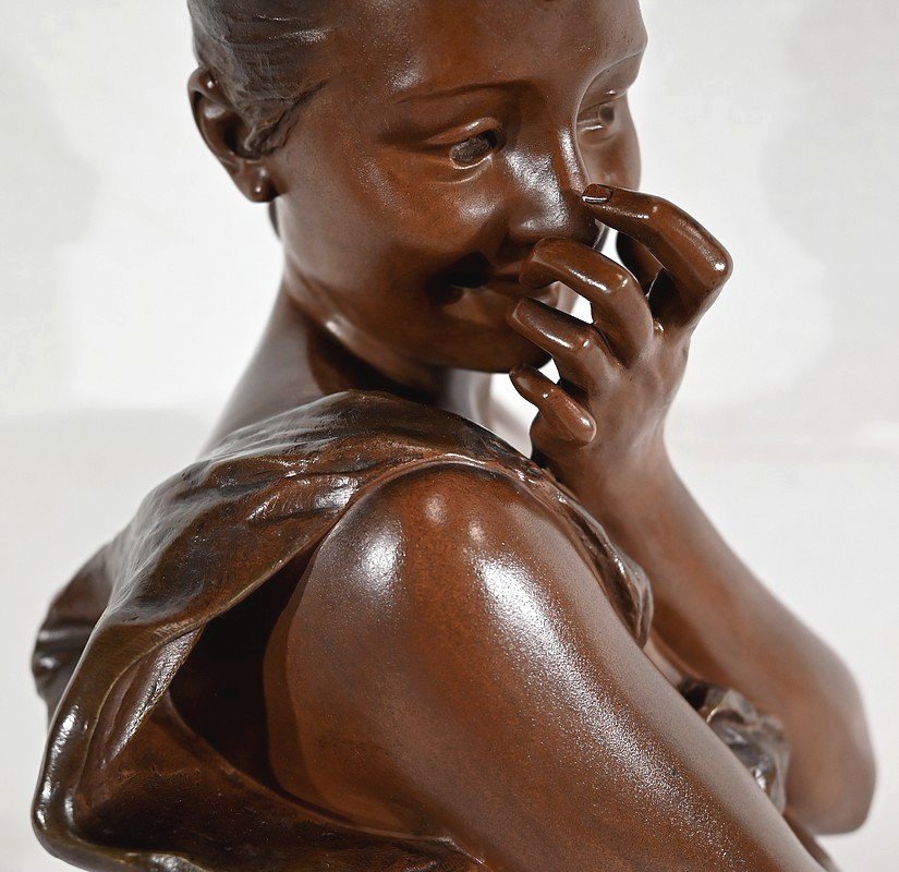 Bronze « jeune Femme Espiègle »  De G. Van Der Straeten, Art Nouveau – Fin XIXe-photo-1