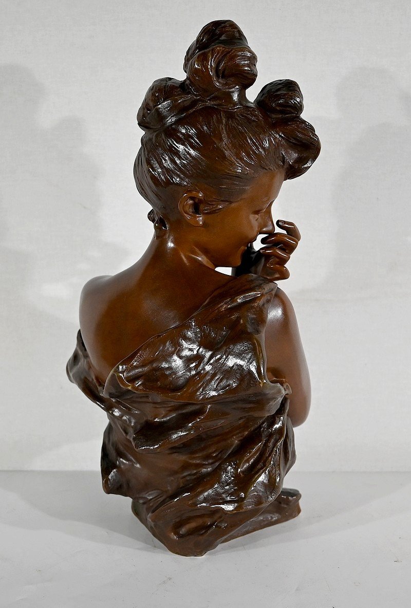 Bronze « jeune Femme Espiègle »  De G. Van Der Straeten, Art Nouveau – Fin XIXe-photo-4