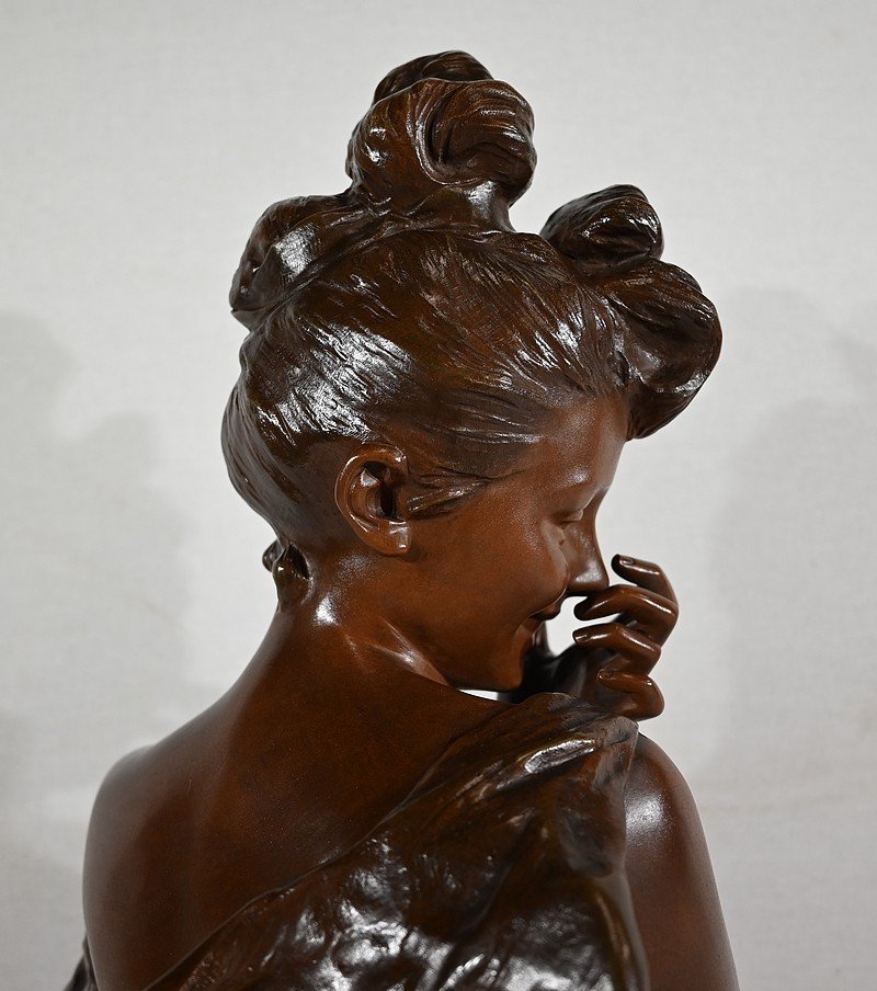 Bronze « jeune Femme Espiègle »  De G. Van Der Straeten, Art Nouveau – Fin XIXe-photo-5