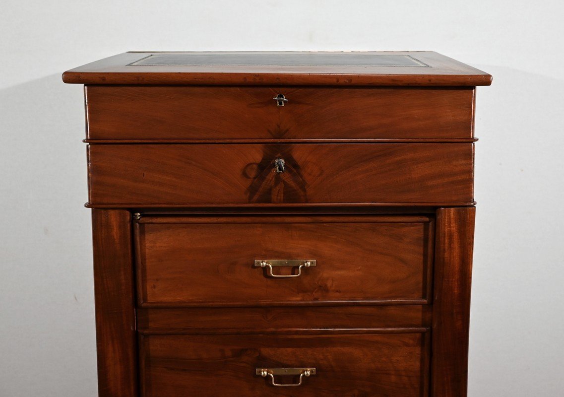 Faux Cardboard Mahogany Desk, Restoration Period - 1st Part Of The Nineteenth-photo-3