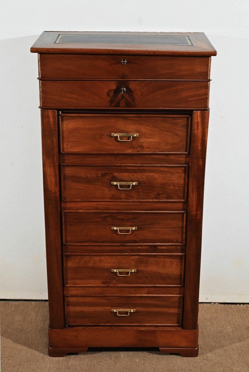 Faux Cardboard Mahogany Desk, Restoration Period - 1st Part Of The Nineteenth