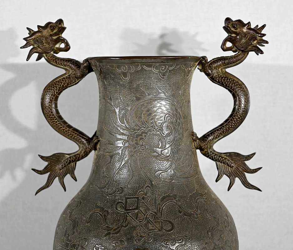 Pair Of Pewter Baluster Vases, Indochina - Late 19th Century-photo-2