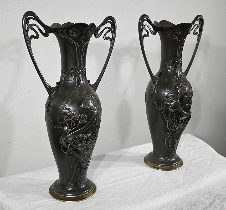 Importante Paire De Vases En Etain, Art Nouveau – 1900-photo-2