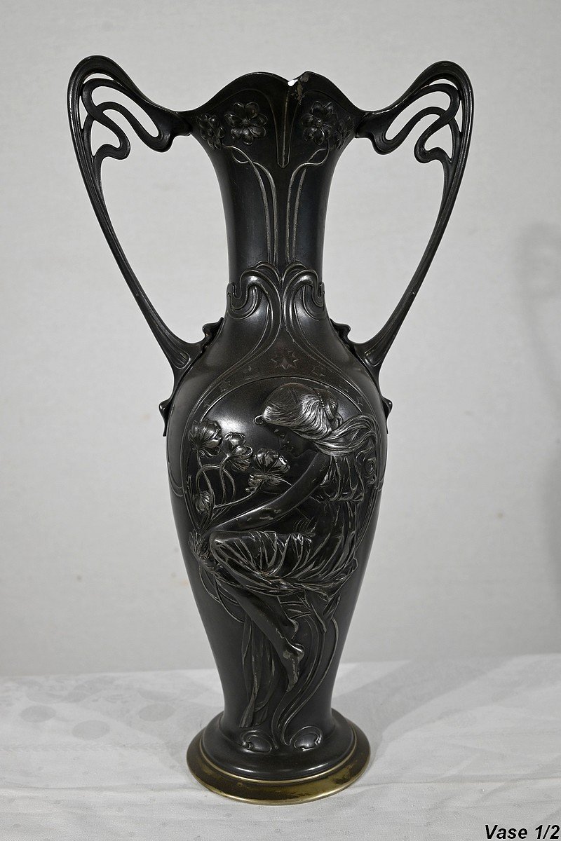 Importante Paire De Vases En Etain, Art Nouveau – 1900-photo-4