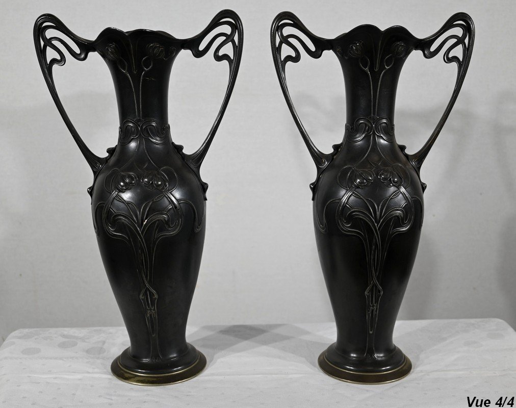 Importante Paire De Vases En Etain, Art Nouveau – 1900-photo-8