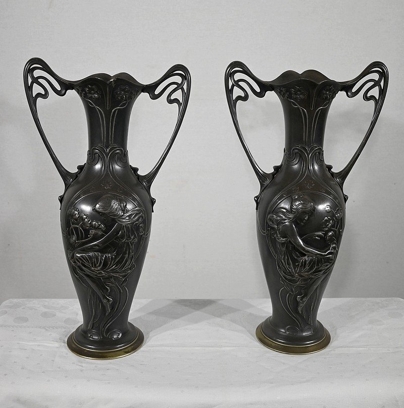 Importante Paire De Vases En Etain, Art Nouveau – 1900