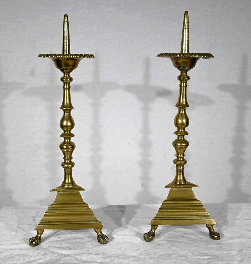 Paire De Piques Cierges En Bronze Doré – 2ème Moitié XIXe