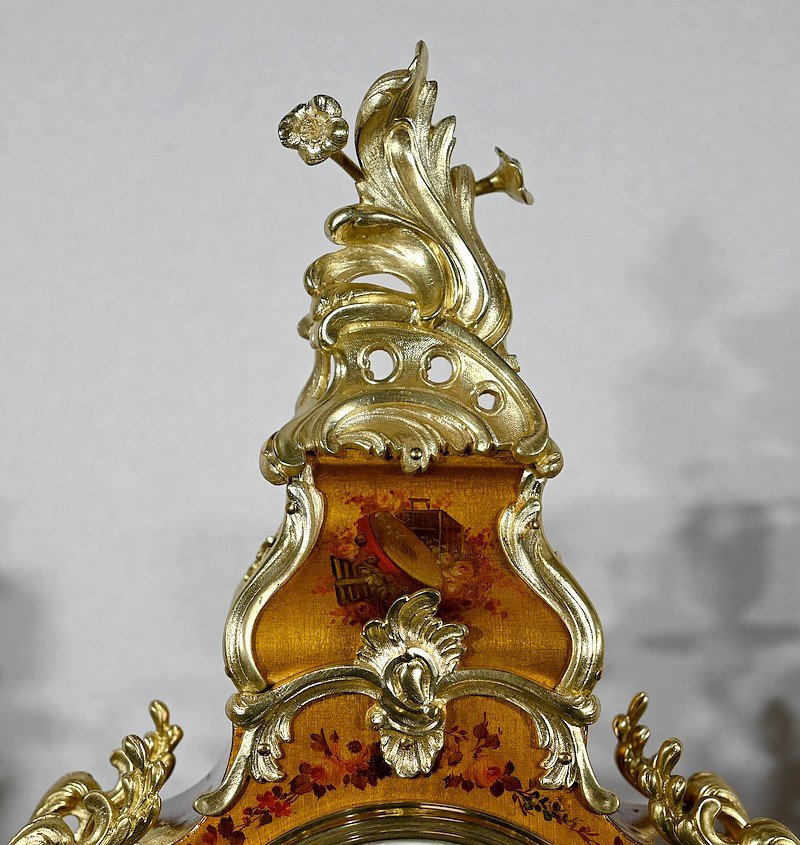 Importante  Garniture De Cheminée En Bronze Doré Et Vernis Martin, Style Louis XV – Milieu XIXe-photo-1