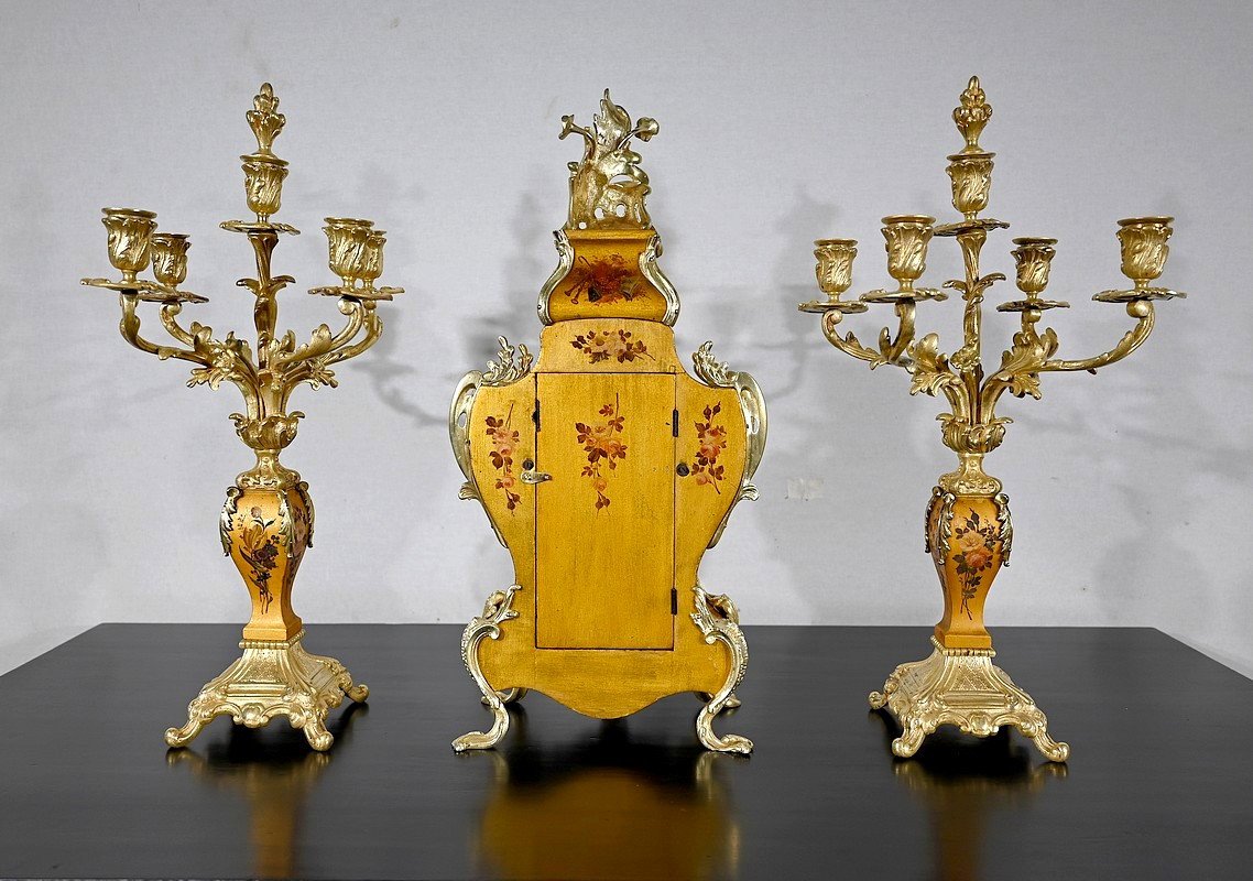 Importante  Garniture De Cheminée En Bronze Doré Et Vernis Martin, Style Louis XV – Milieu XIXe-photo-6