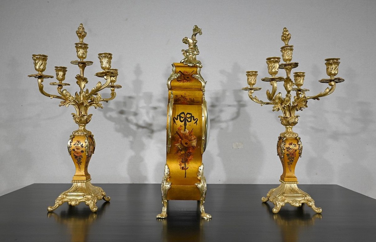 Importante  Garniture De Cheminée En Bronze Doré Et Vernis Martin, Style Louis XV – Milieu XIXe-photo-7