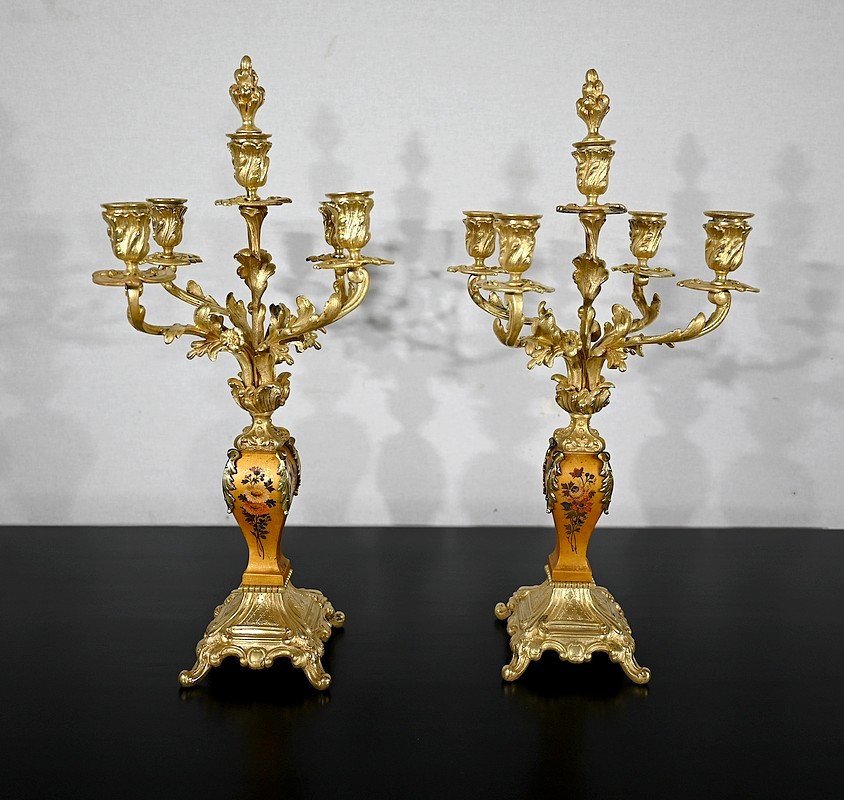 Importante  Garniture De Cheminée En Bronze Doré Et Vernis Martin, Style Louis XV – Milieu XIXe-photo-8