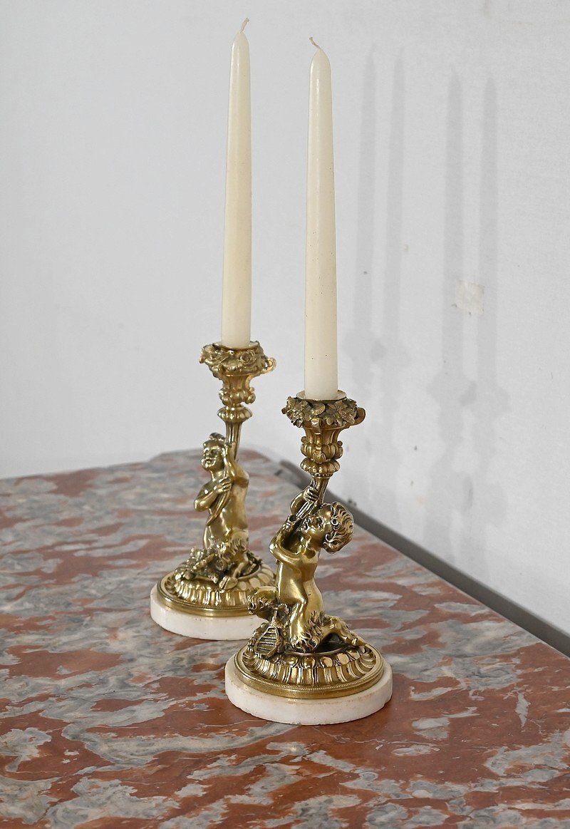 Pair Of Candlesticks In Gilt Bronze, Napoleon III Period - Mid-19th Century-photo-4