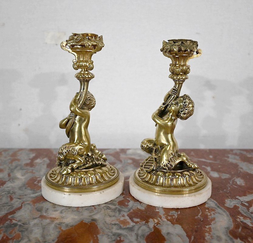 Pair Of Candlesticks In Gilt Bronze, Napoleon III Period - Mid-19th Century-photo-1