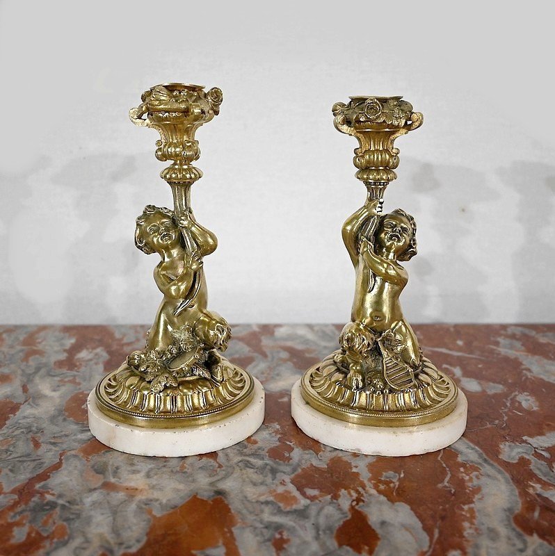 Pair Of Candlesticks In Gilt Bronze, Napoleon III Period - Mid-19th Century-photo-4