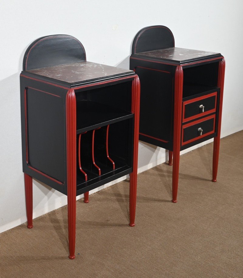 Rare 5 Piece Bedroom Set In Painted Wood, Art Deco - Early 20th Century-photo-5