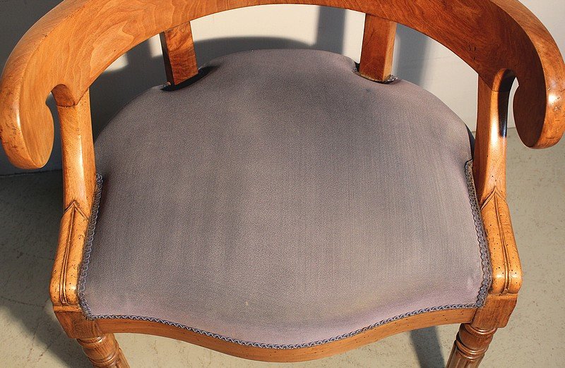 Fauteuil De Bureau Louis Philippe En Noyer Blond - 2ème Moitié Du XIXe-photo-1