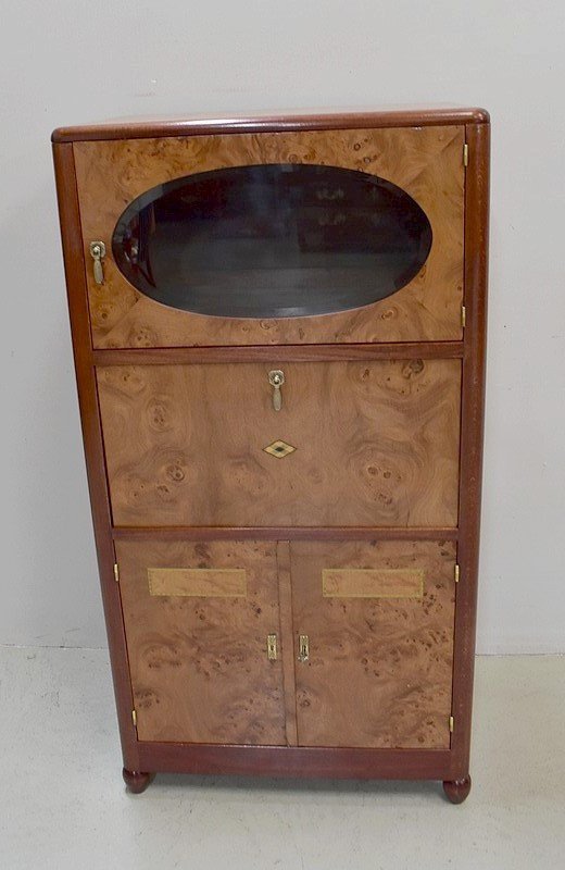 Meuble Art Déco En Placage De Loupe De Thuya - XXe